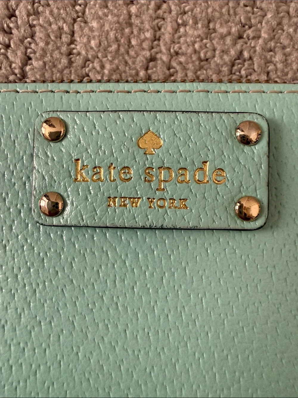 kate spade Mint Zip-Around Pebbled Leather Wallet with Gold Hardware